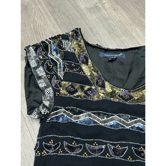 French Connection Women's Black Scoop Neck Beaded & Sequined Shift Dress Size 2 - Picture 7 of 15